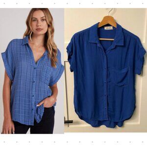 Bella Dahl Blue Womens Oversized Short Sleeve button down shirt size XS